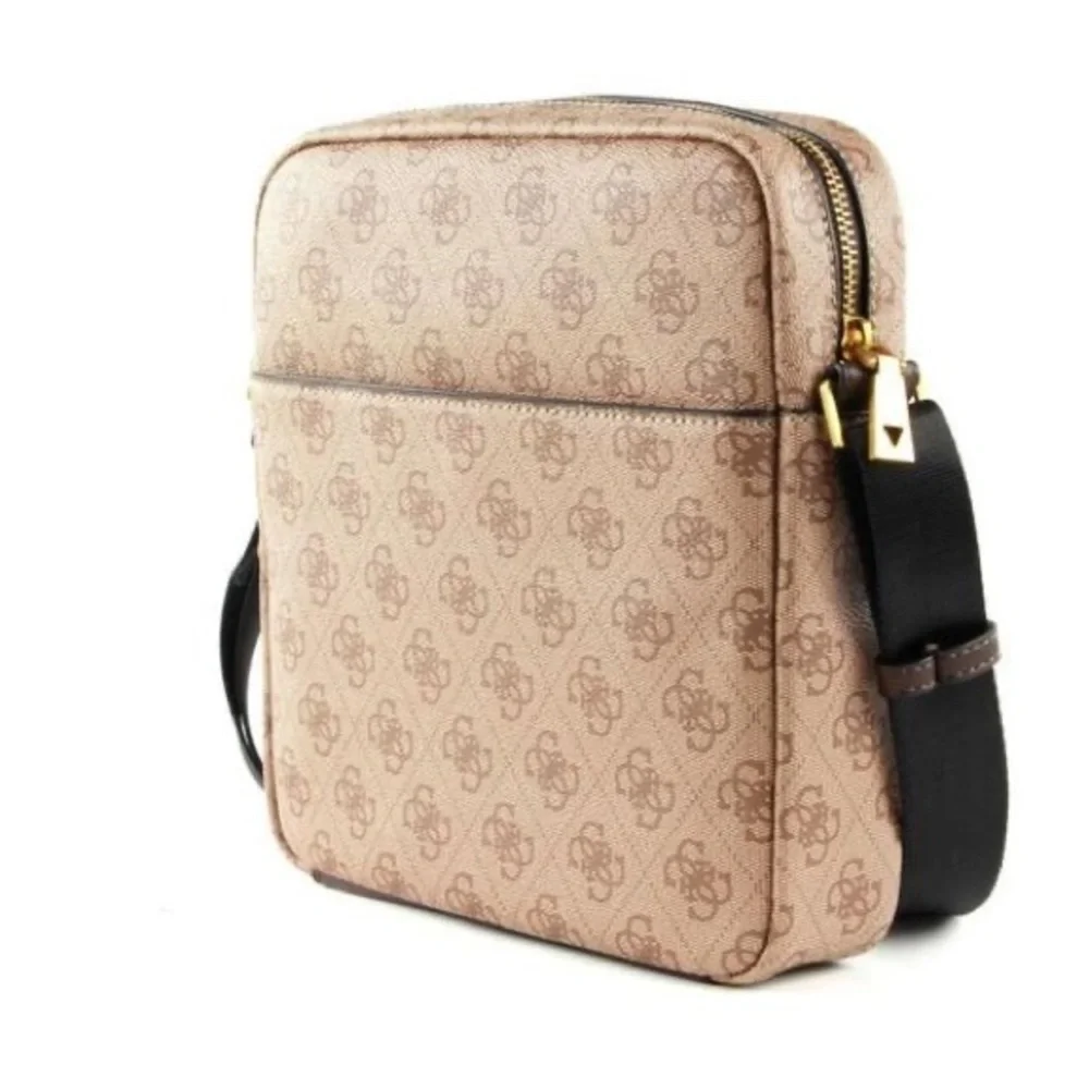 New GUESS Vezzola Flat Crossbody Top Zip Bag Brown